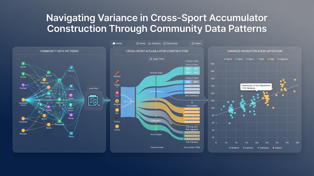 Charts and graphs illustrating community-collected data patterns for accumulator variance reduction across different sports